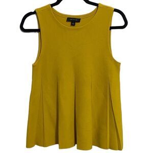 Ann Taylor Mustard Yellow Pleated Sleeveless Crew Neck Sweater